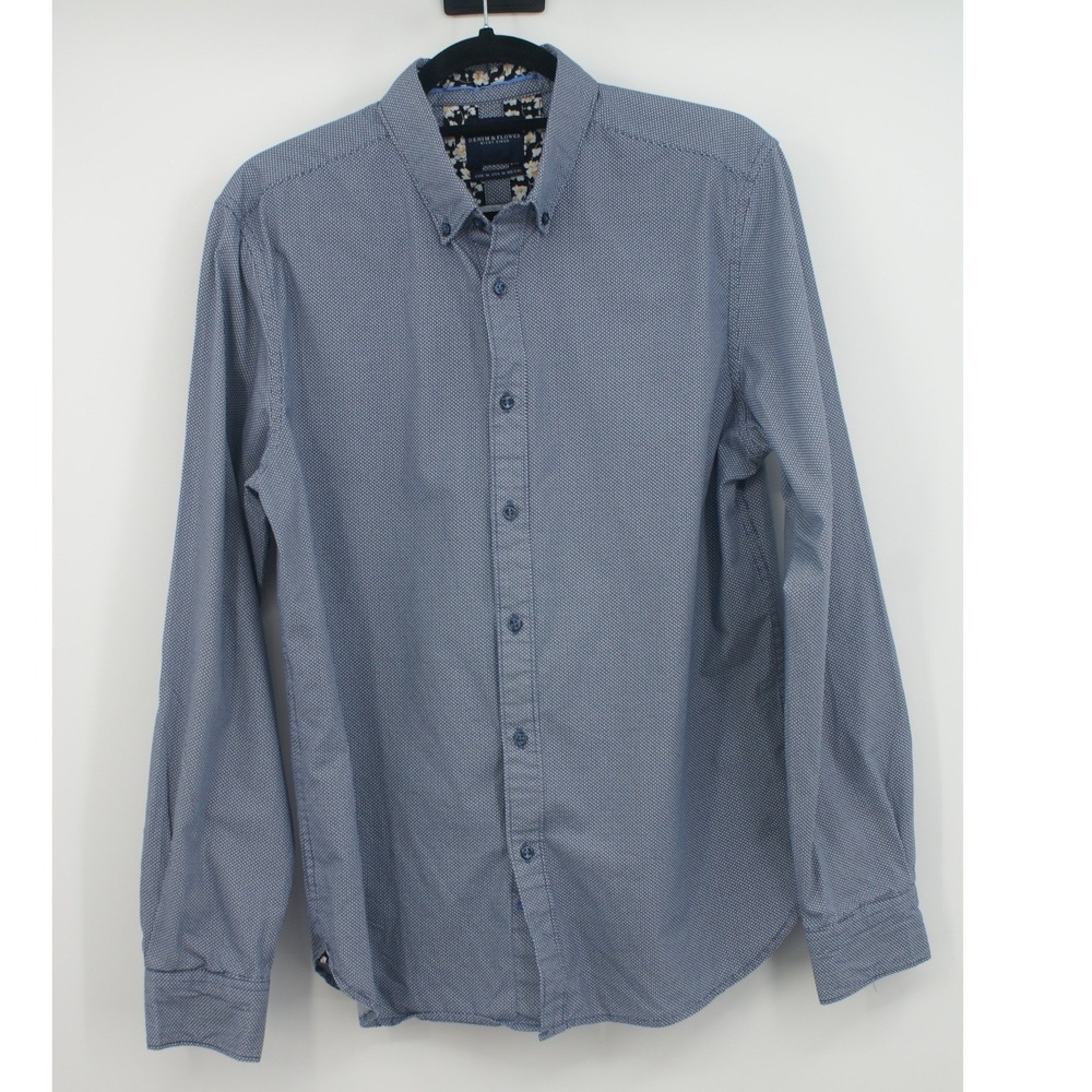 Denim & Flower Ricky Singh Mens Blue Geometric Long Sleeve Button Down Shirt M‎